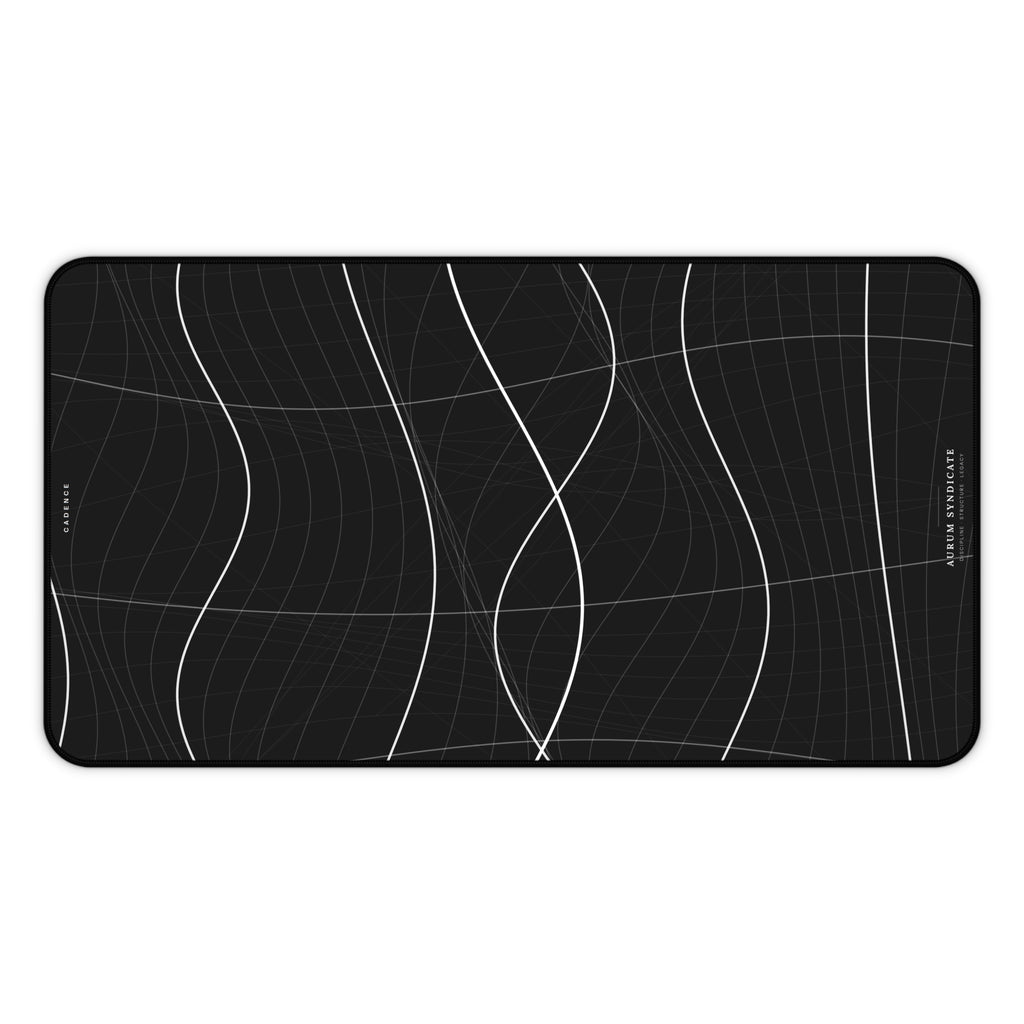 Minimal Black Desk Mat with White Wave Grid — Large Gaming/Work Mousepad
